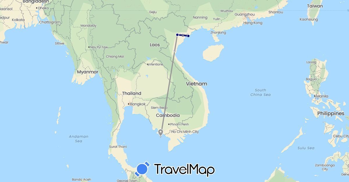 TravelMap itinerary: driving, plane in Vietnam (Asia)